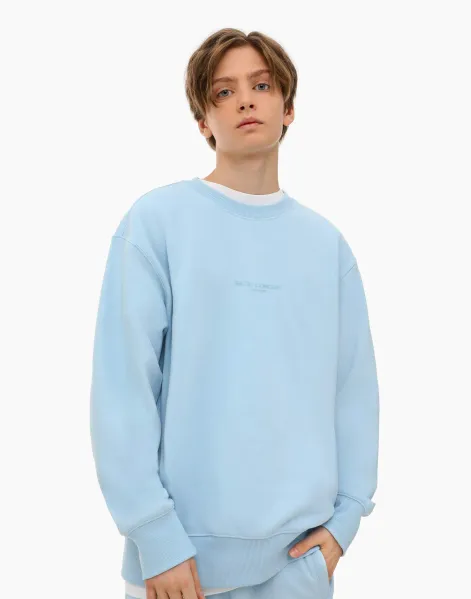 Голубой свитшот oversize с надписью для мальчика-0