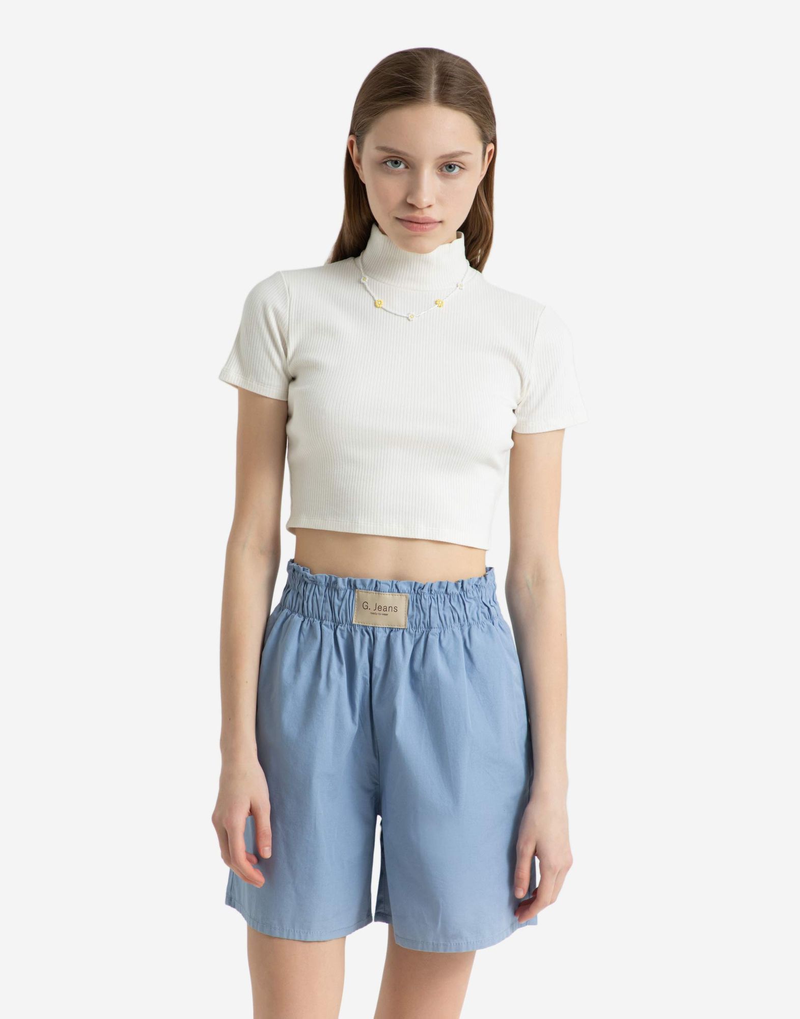 Голубые шорты Easy Fit с нашивкой-0