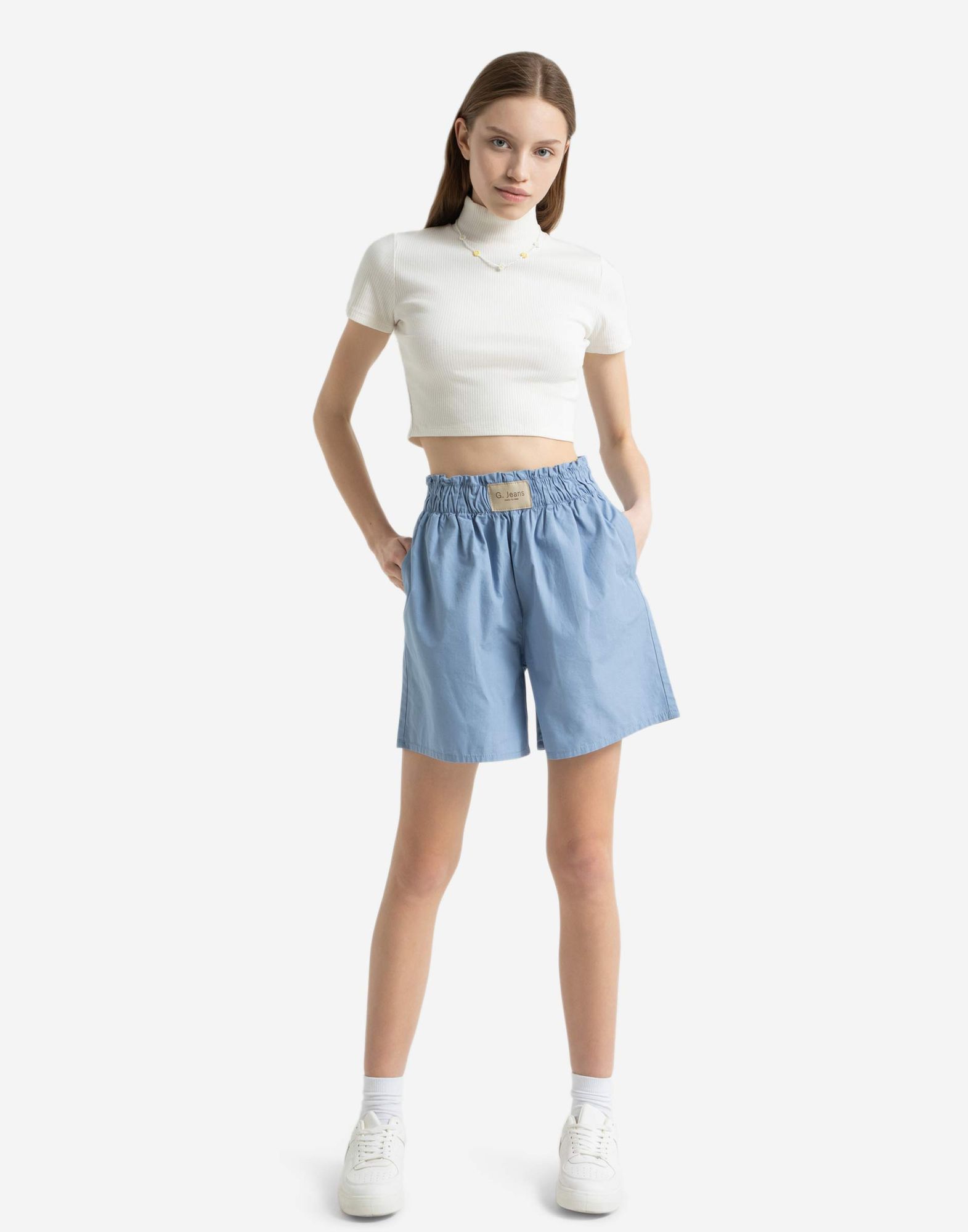 Голубые шорты Easy Fit с нашивкой-4