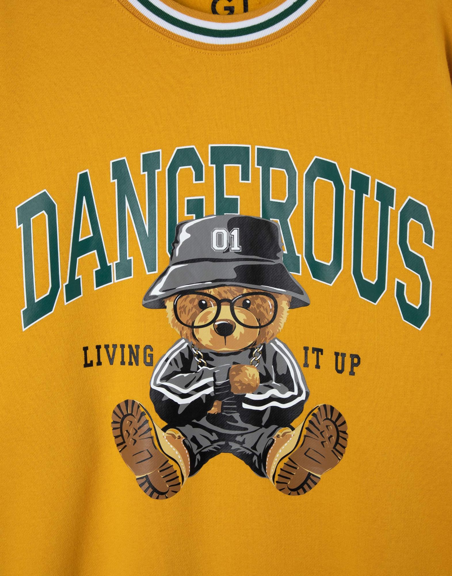 Горчичный свитшот oversize с принтом Dangerous для мальчика-3