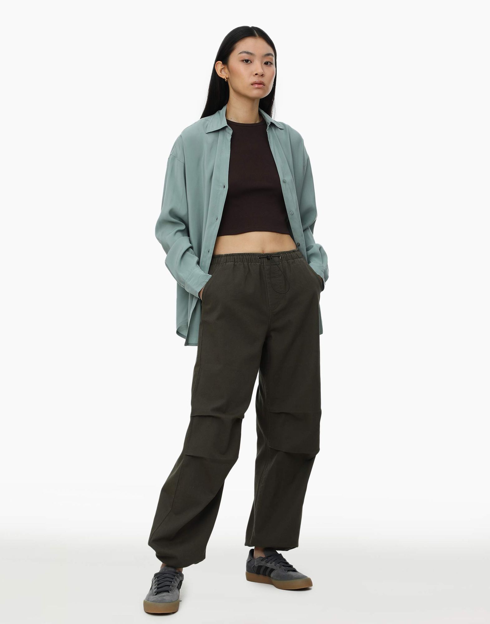Хаки джинсы-трансформеры New Easy Fit с кулисками-0
