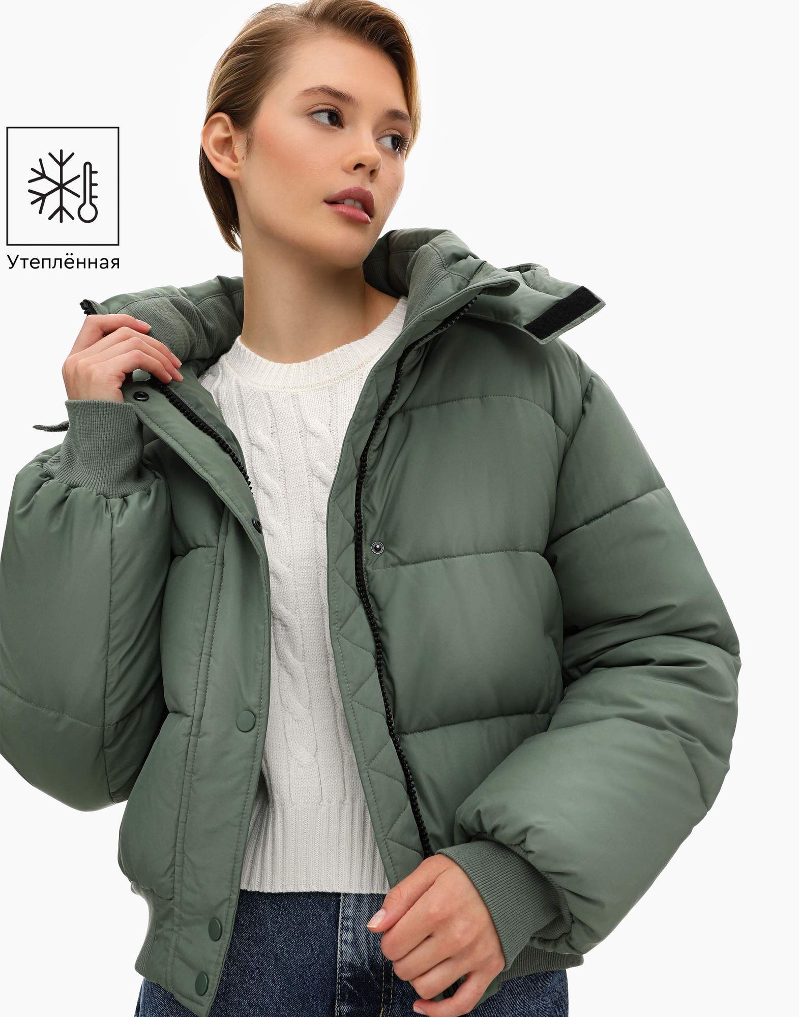 Хаки куртка oversize с синтепухом-0