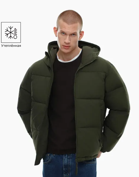 Хаки утеплённая куртка oversize из нейлона-0
