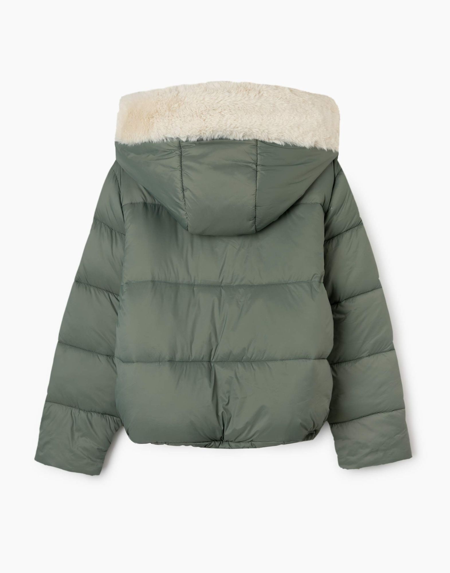 Хаки утеплённая куртка с экомехом для девочки-2