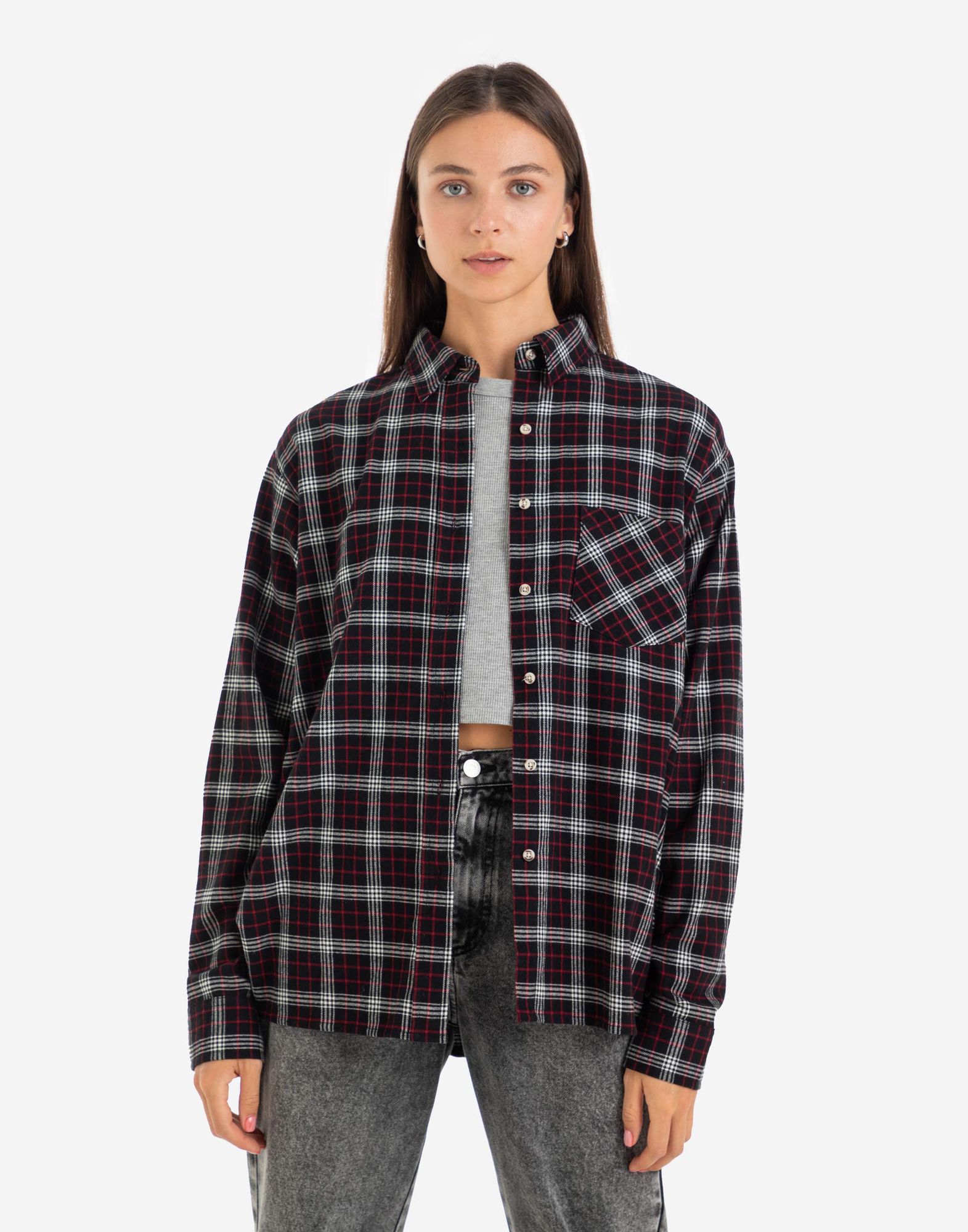 Клетчатая унисекс-рубашка oversize из фланели-0