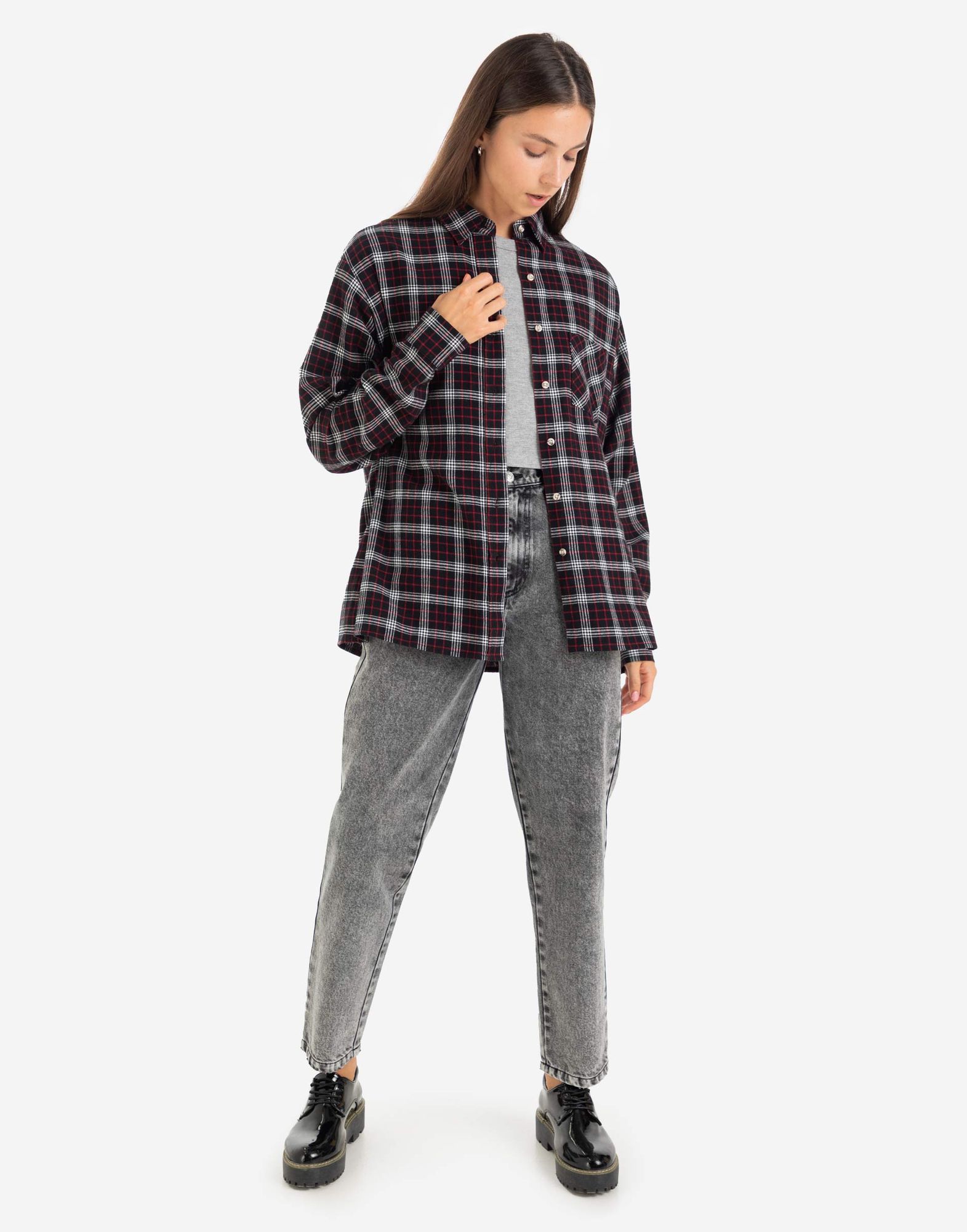Клетчатая унисекс-рубашка oversize из фланели-5