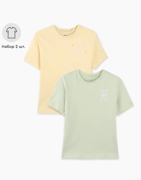 Комплект футболок oversize с надписью для девочки 2 шт.-0