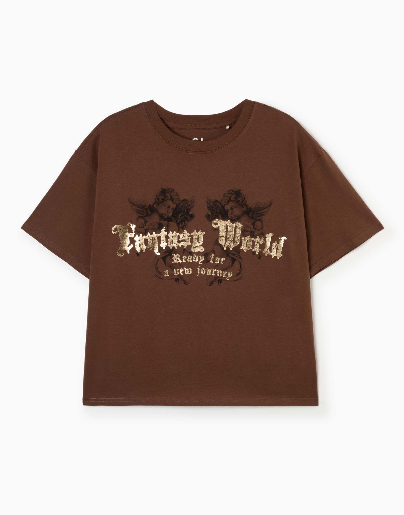 Коричневая футболка oversize с металлизированным эффектом GKT023962-1 ...
