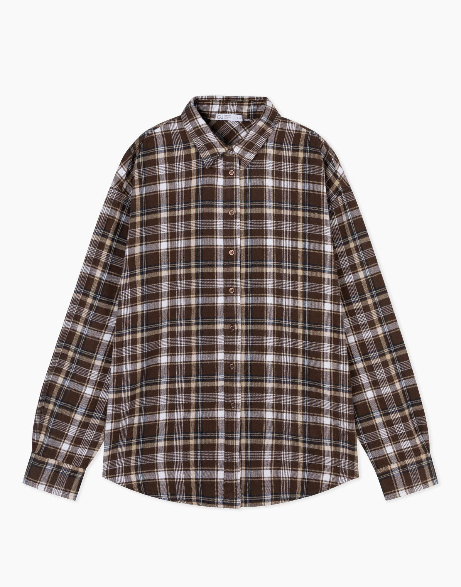 Коричневая рубашка oversize в клетку из фланели GWT004009-2 купить по ...