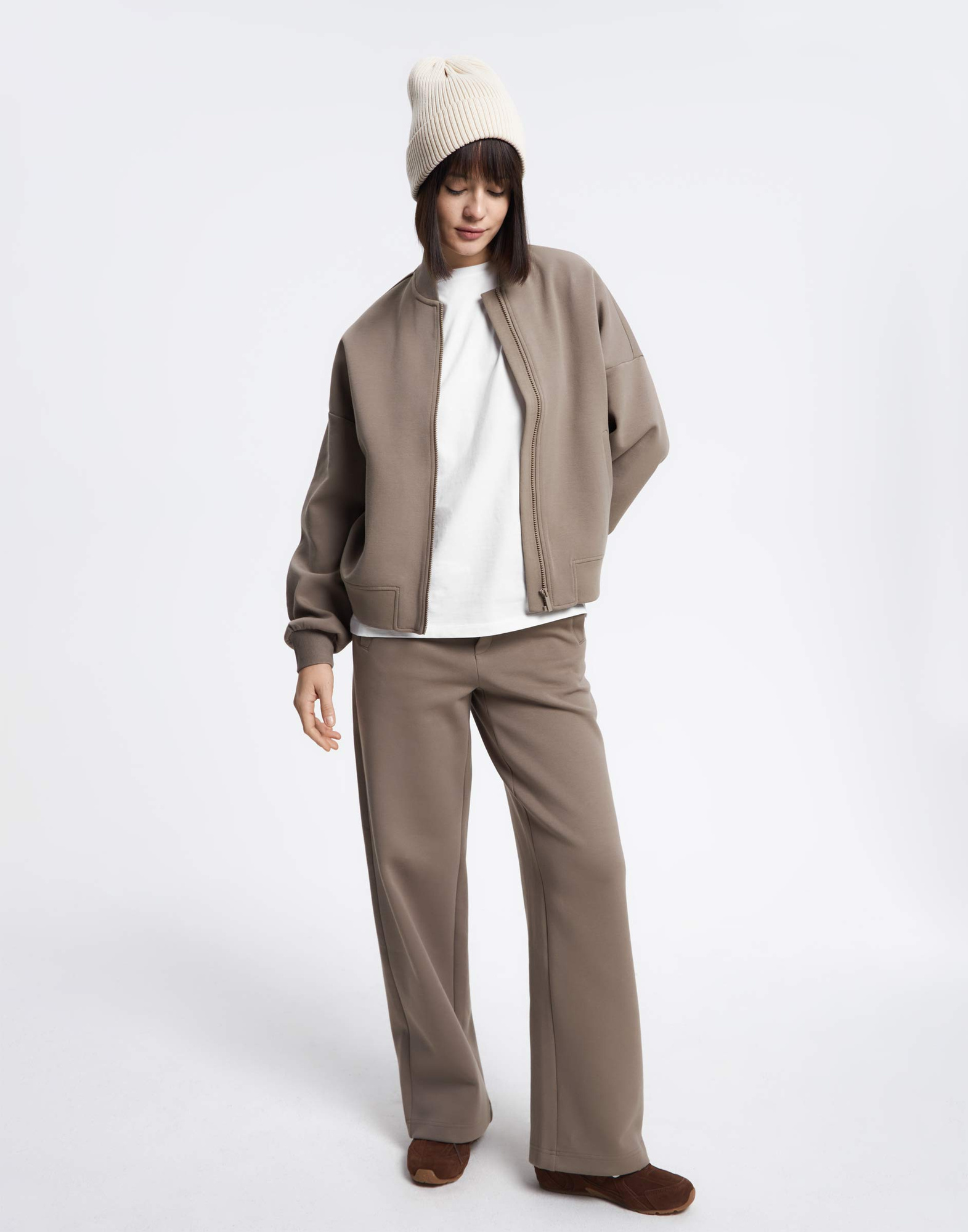 Коричневая толстовка-бомбер oversize на молнии GAC023658-2 купить по ...