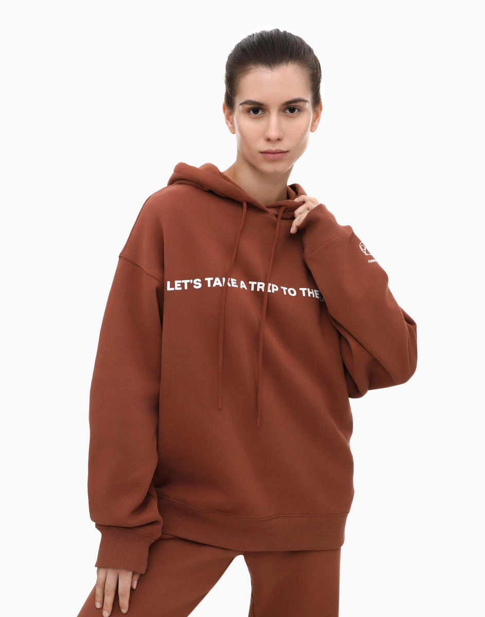 Коричневое худи oversize с принтом в космической тематике GAC021419-2 ...