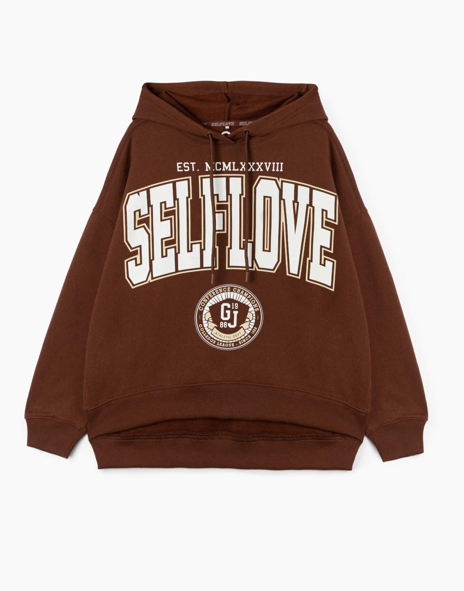 Коричневое худи с надписью Selflove для девочки-1