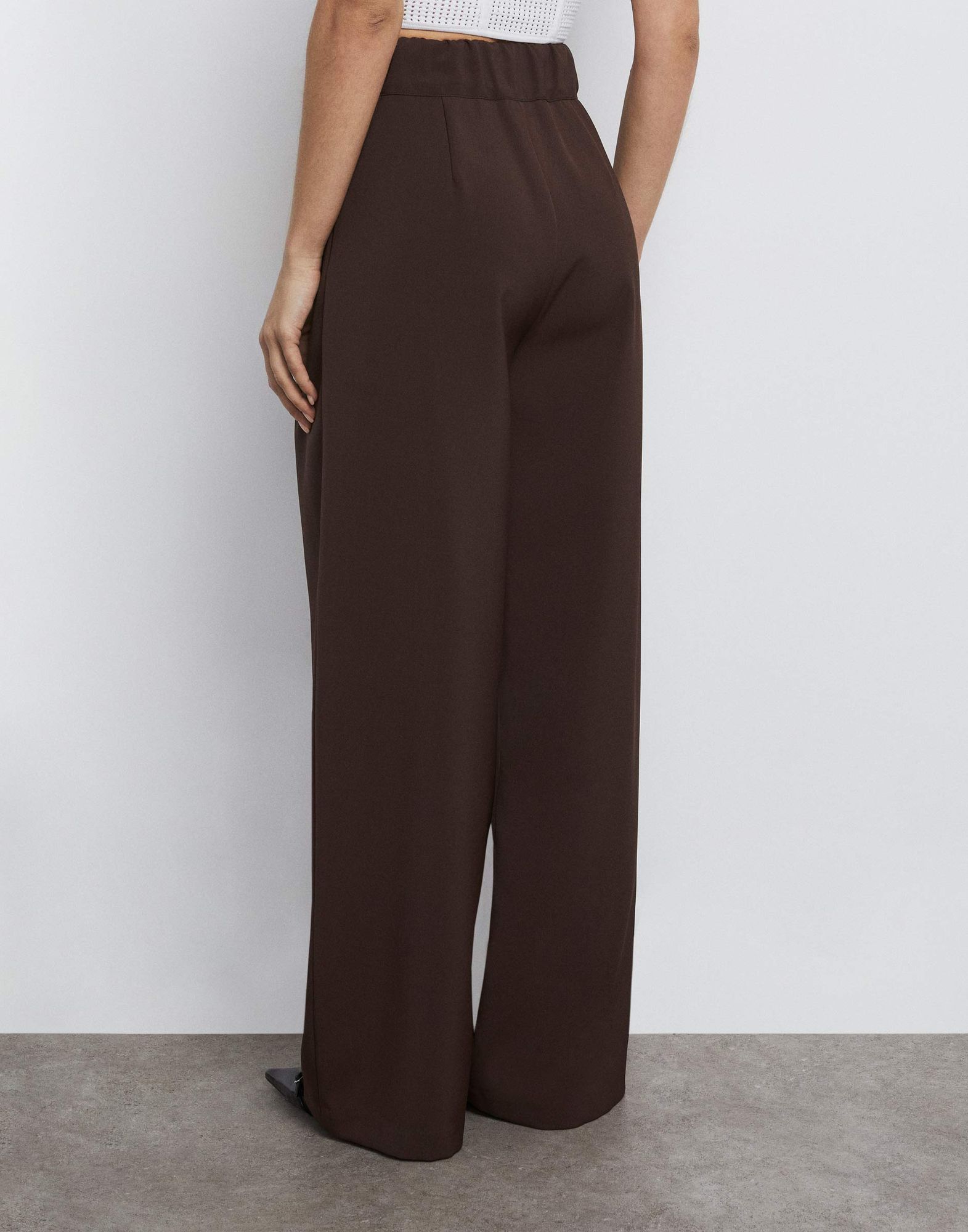 Коричневые брюки Wide leg с защипами-2