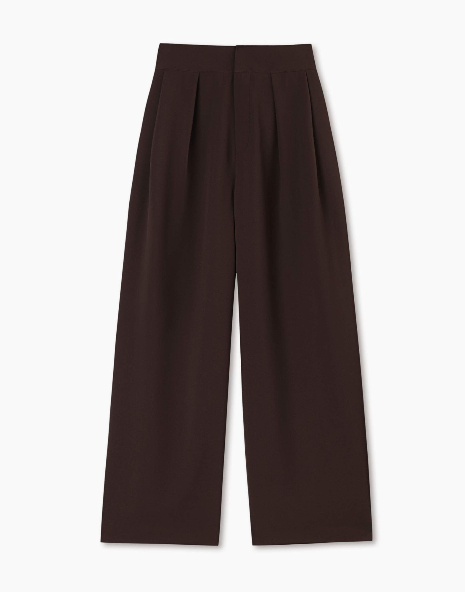 Коричневые брюки Wide leg с защипами-4