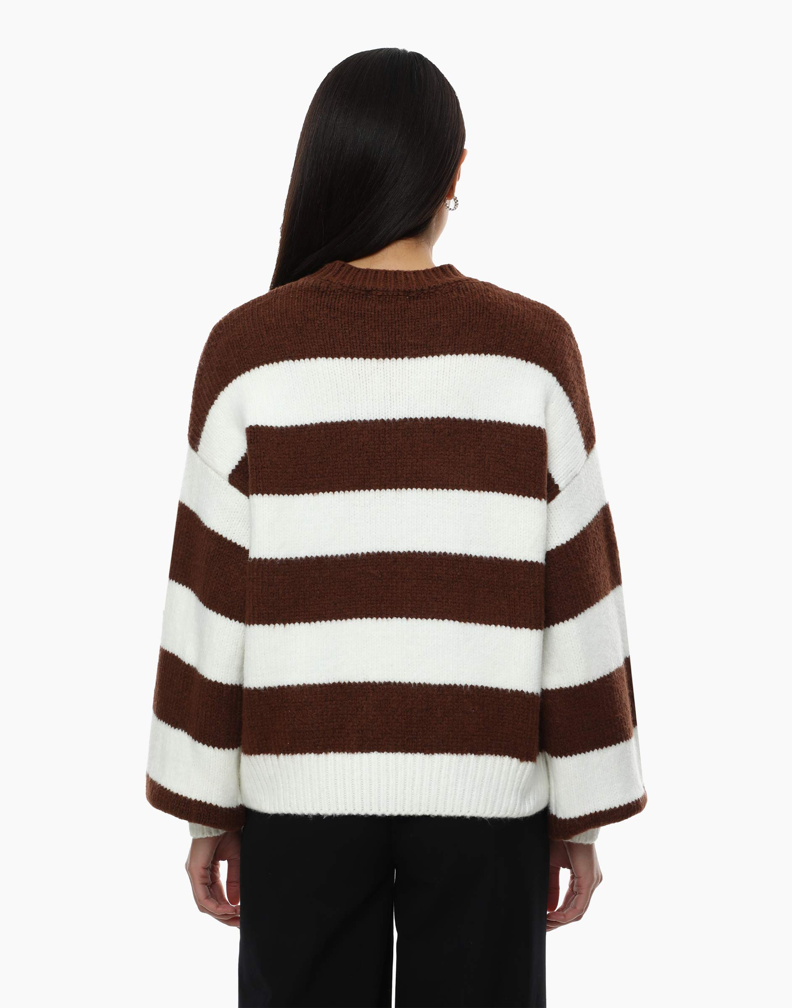 Коричневый джемпер oversize в полоску GSW005913-7 купить по цене от ...