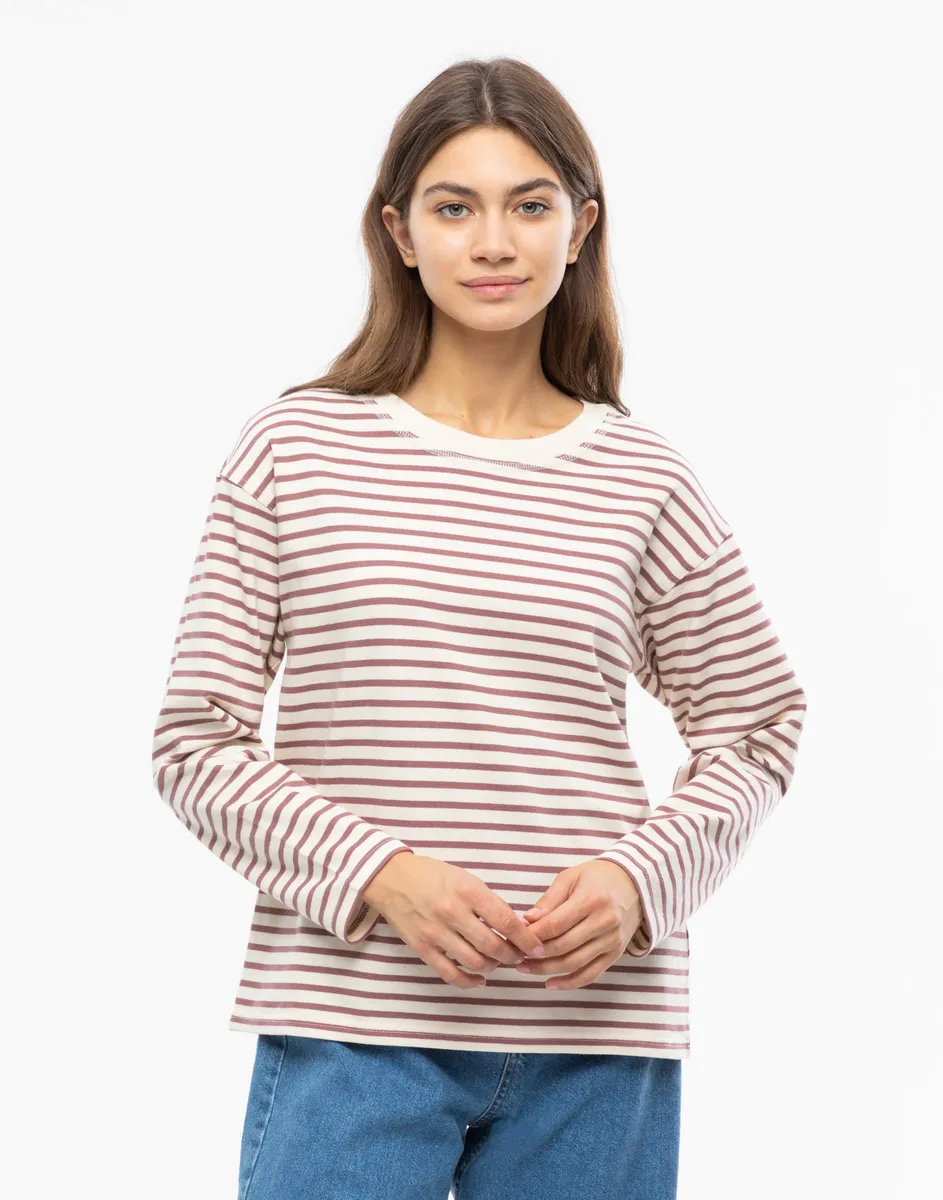 Коричневый лонгслив oversize в полоску GKT017167-1 купить по цене от ...
