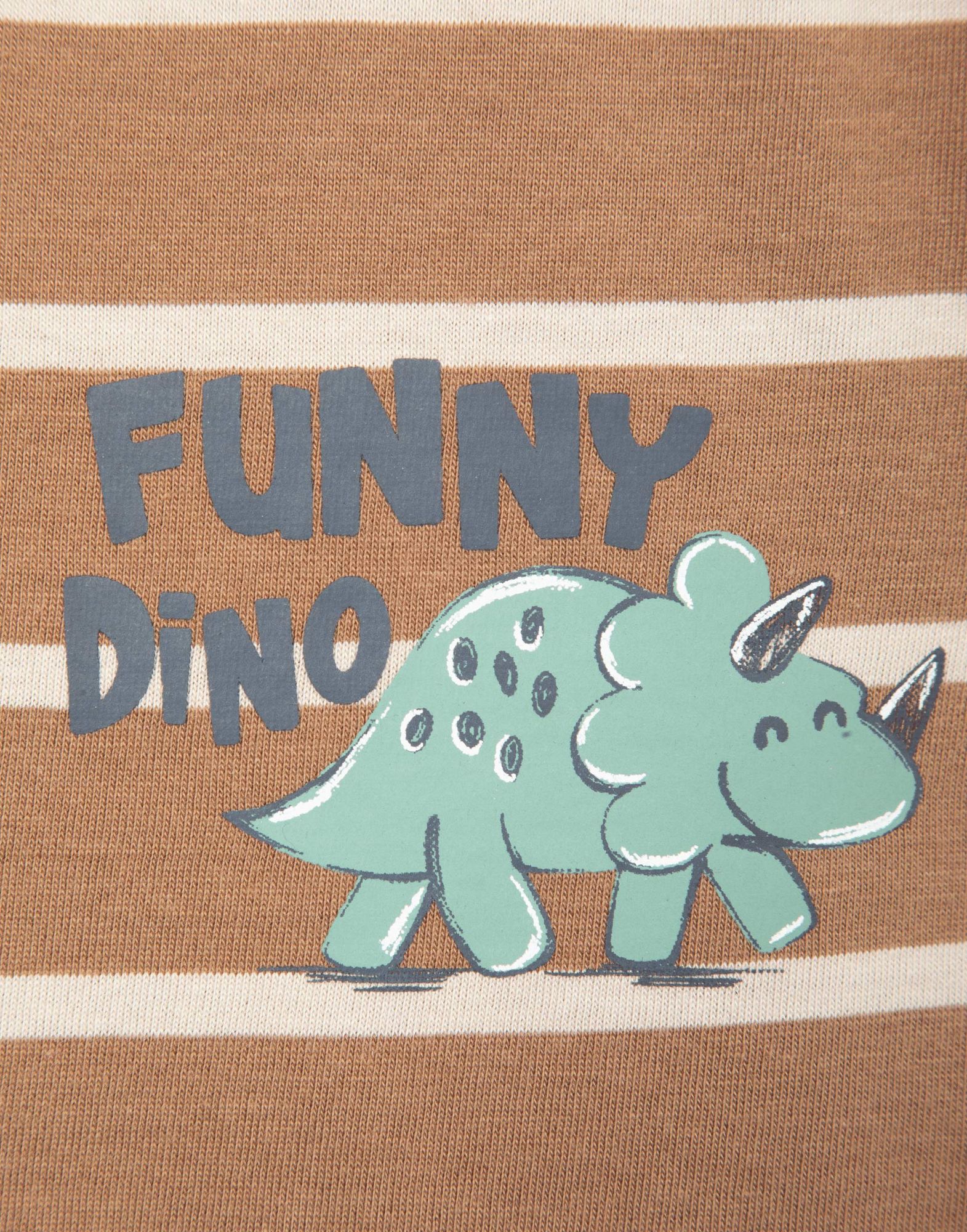 Коричневый лонгслив в полоску с принтом Funny Dino для мальчика-2