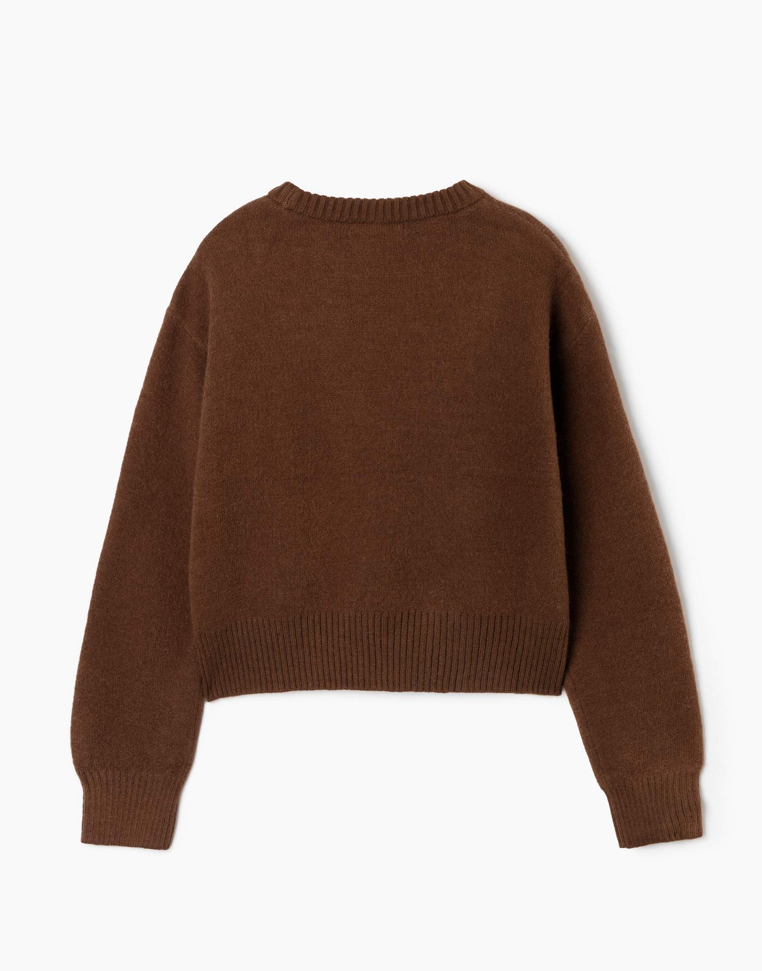Коричневый свитер oversize с принтом для девочки-2