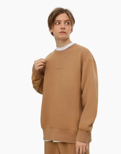 Коричневый свитшот oversize с надписью для мальчика-0