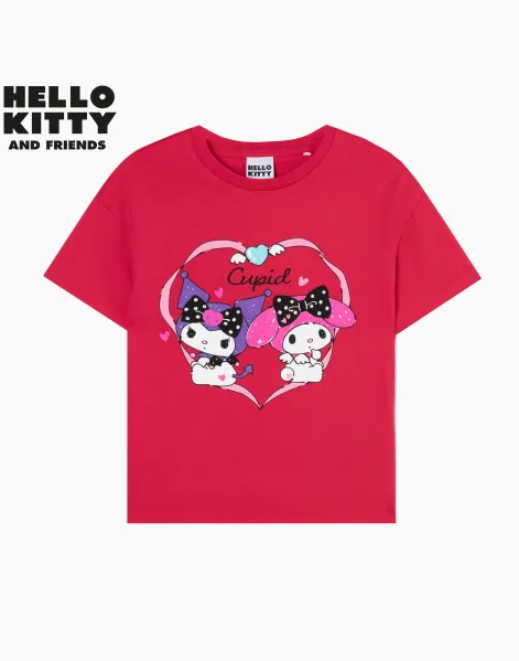 Красная футболка Oversize с принтом из коллекции HELLO KITTY для девочки-0