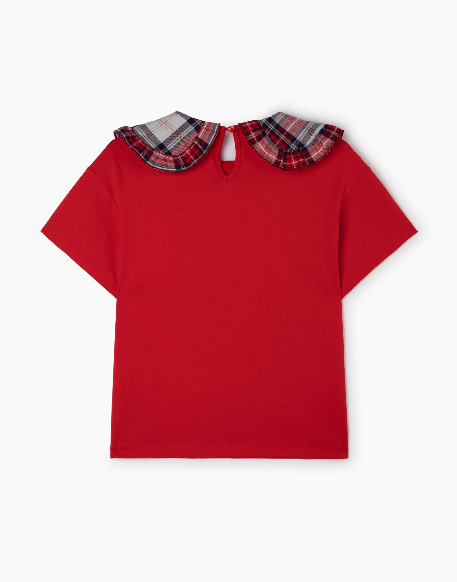 Красная футболка oversize с воротником Питер Пэн и принтом для девочки-2