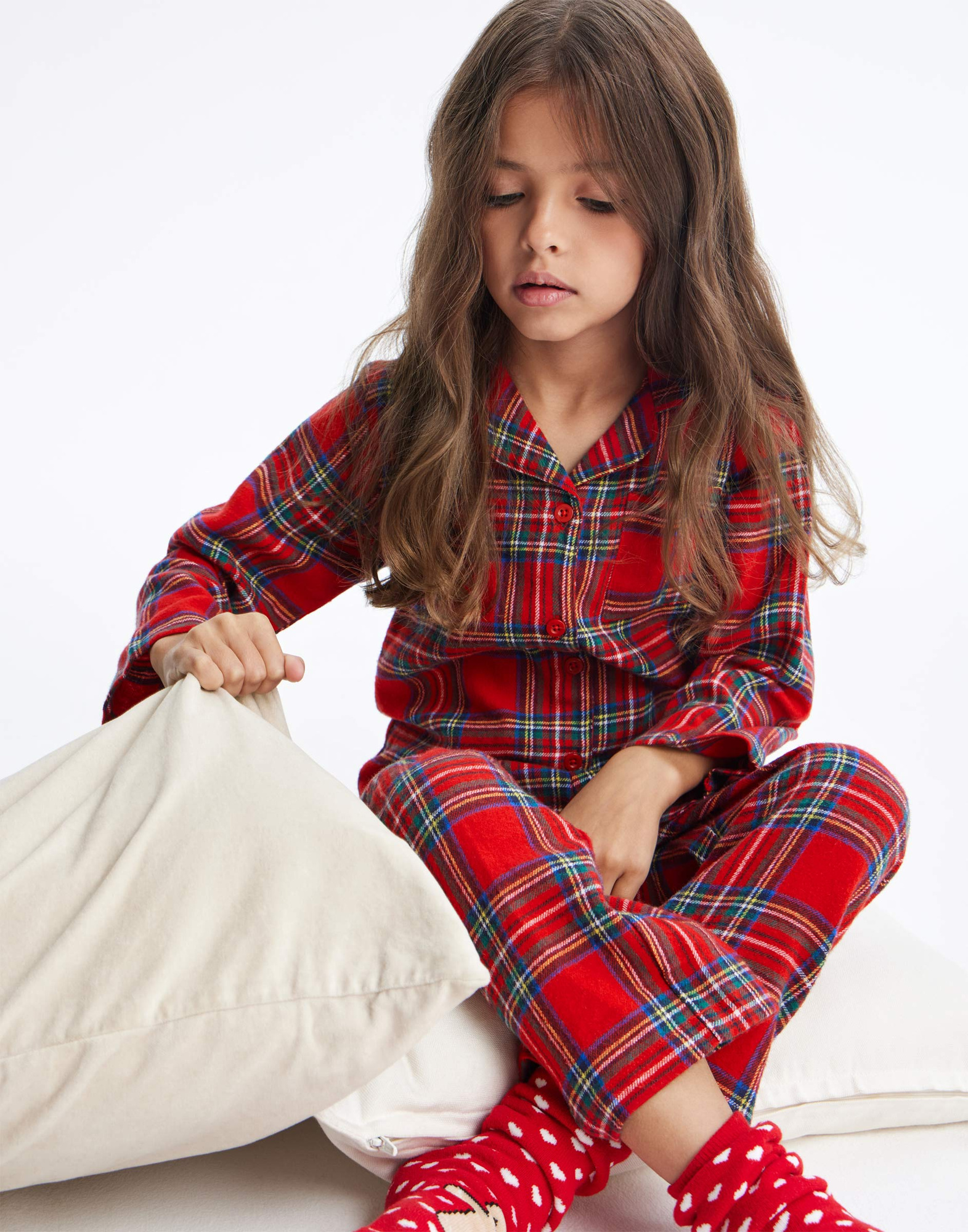 Красная клетчатая пижама oversize из фланели для девочки GSL002330-1 ...