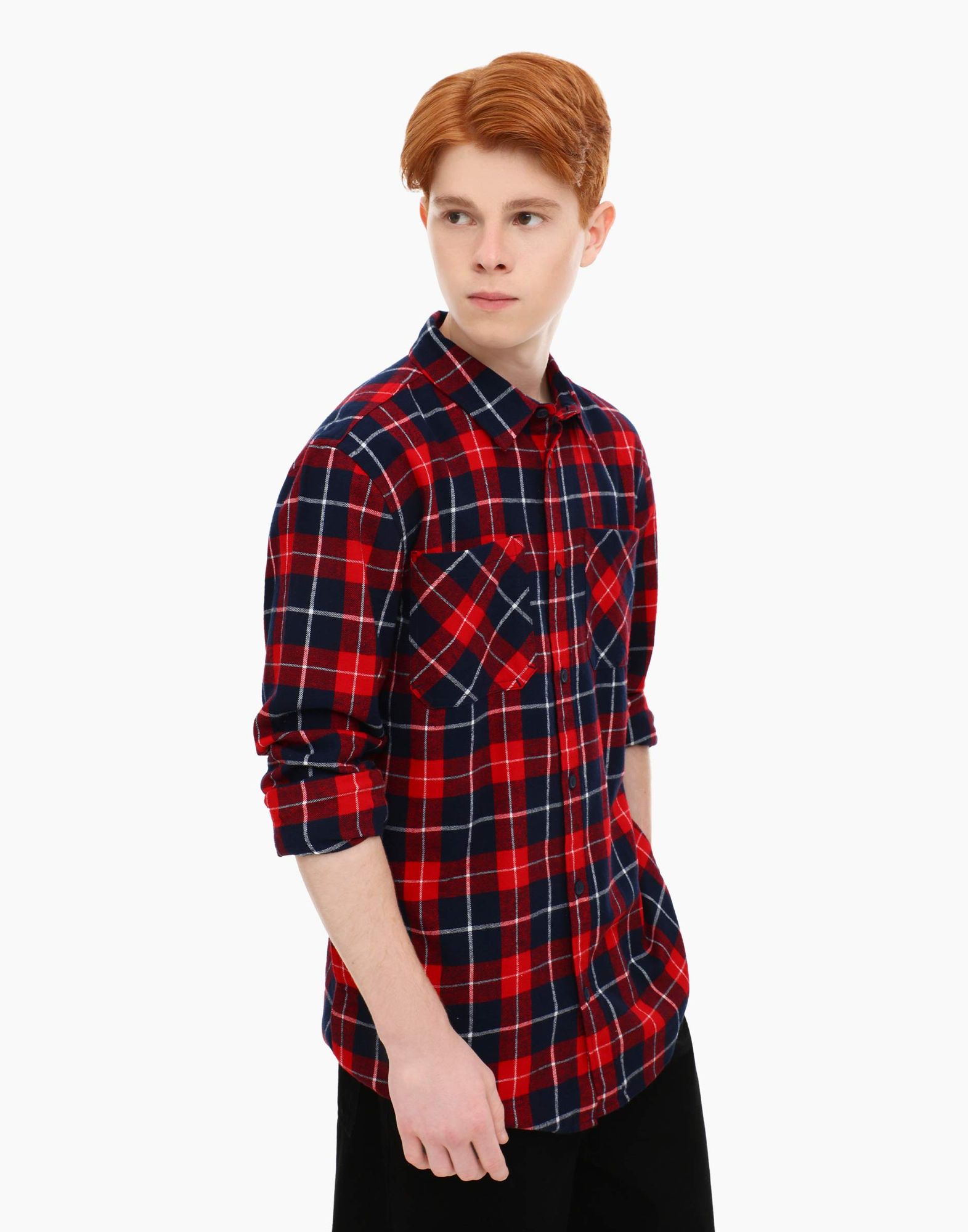 Красная клетчатая рубашка Comfort с карманами для мальчика-0