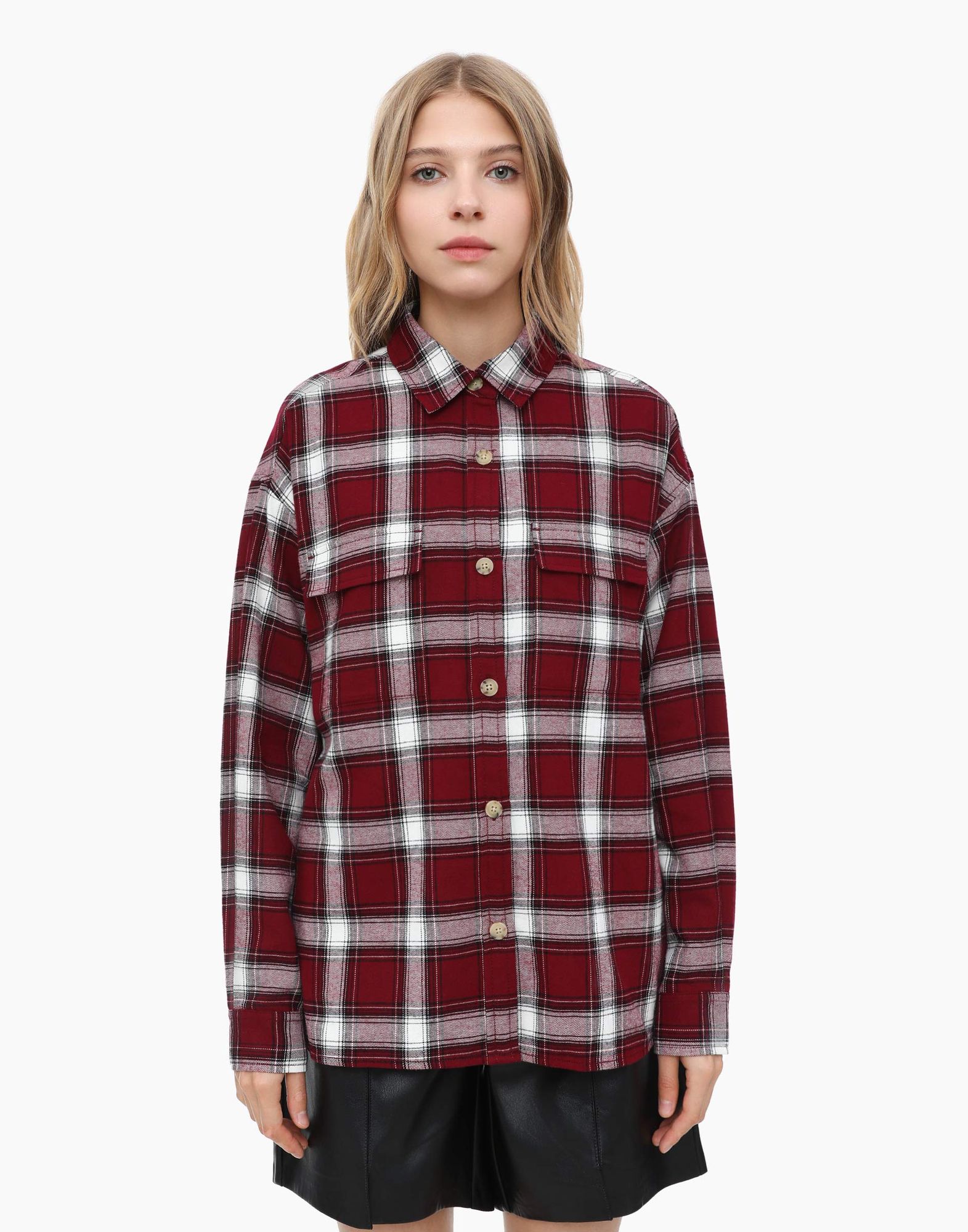 Красная клетчатая рубашка Loose из фланели GWT003192-1 купить по цене ...