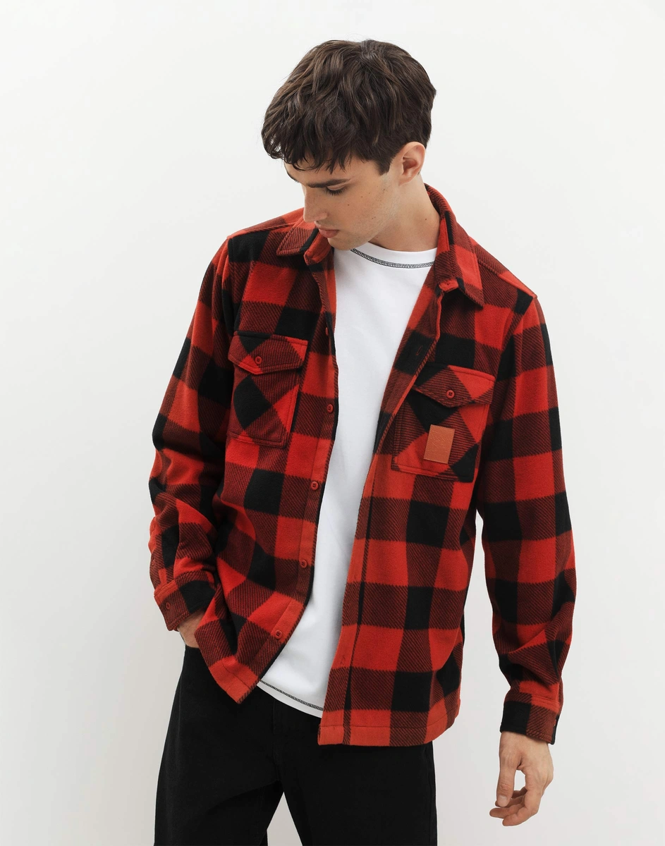 Красная клетчатая рубашка из флиса с карманами BWT001705-1 купить по ...