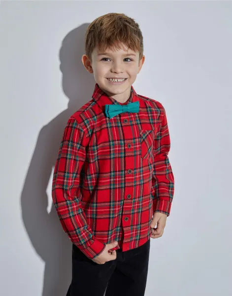 Красная клетчатая рубашка с галстуком-бабочкой для мальчика-0