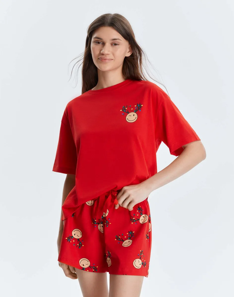 Красная пижама oversize с новогодним принтом GSL002462-1 купить по цене ...