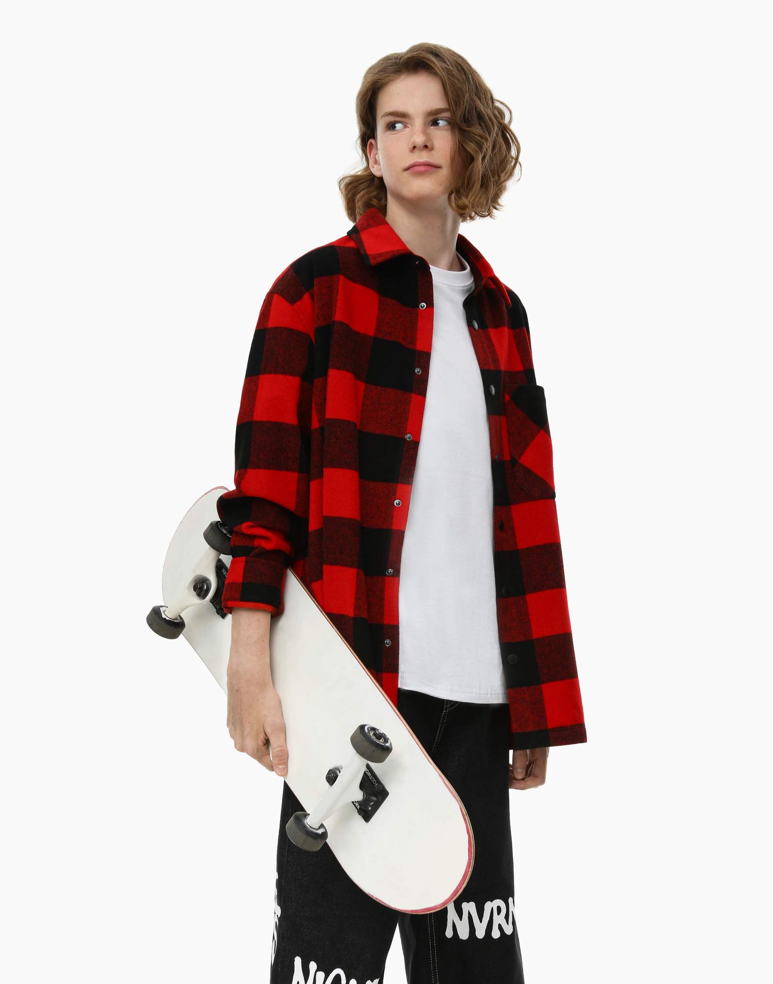 Красная рубашка oversize в клетку для мальчика-0