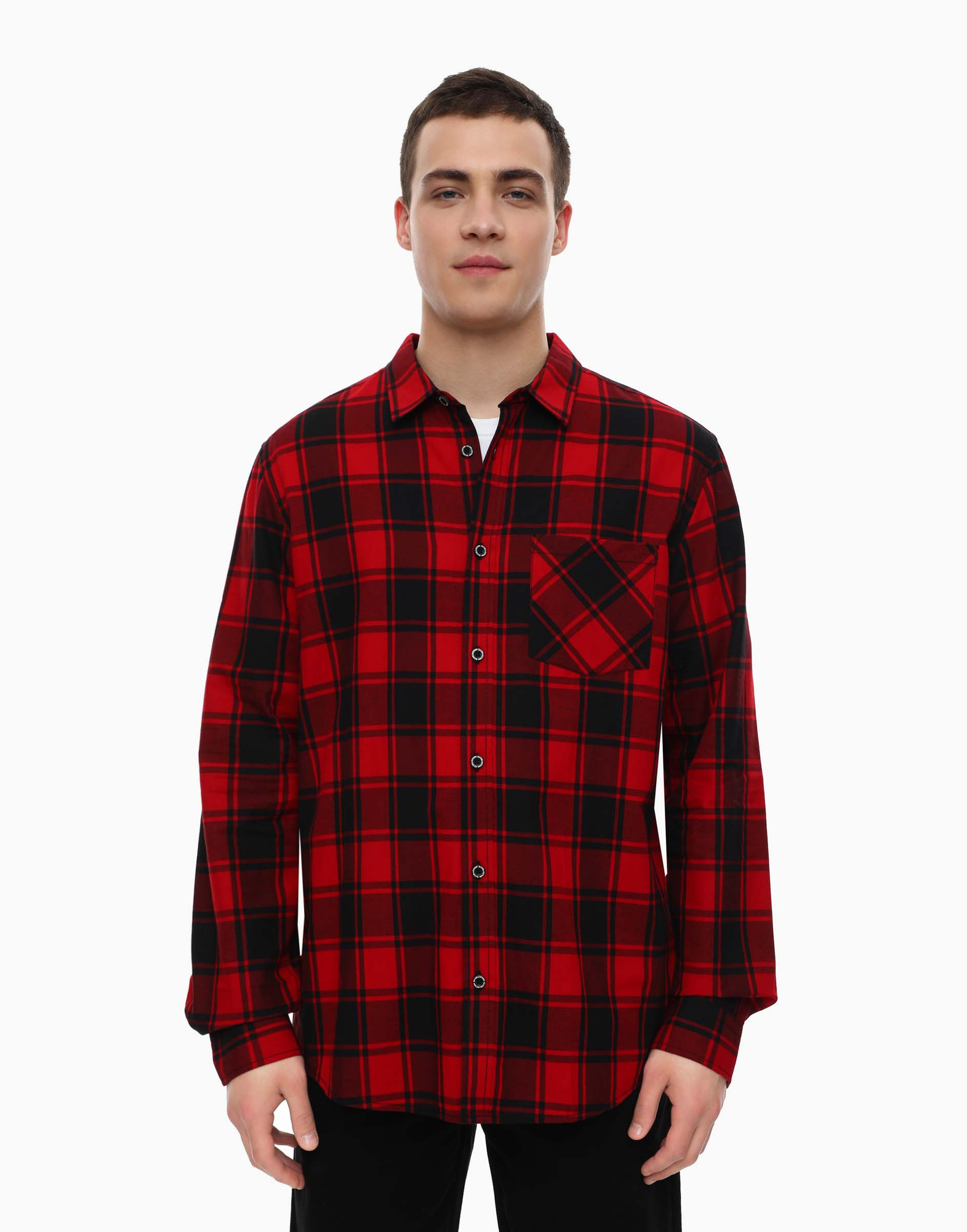 Красная рубашка в клетку с нагрудным карманом BWT001326-1 купить по ...