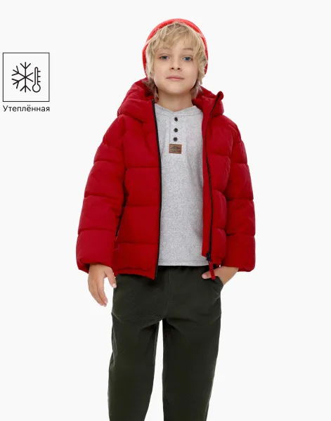 Красная утеплённая куртка с капюшоном для мальчика-0