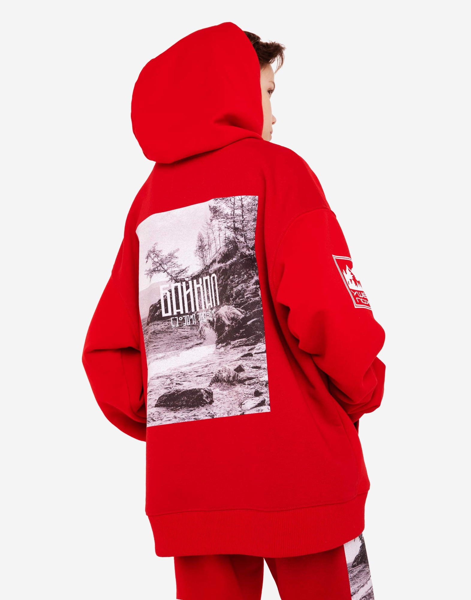 Красное худи oversize с принтом "Байкал" для мальчика BAC009317-1 ...