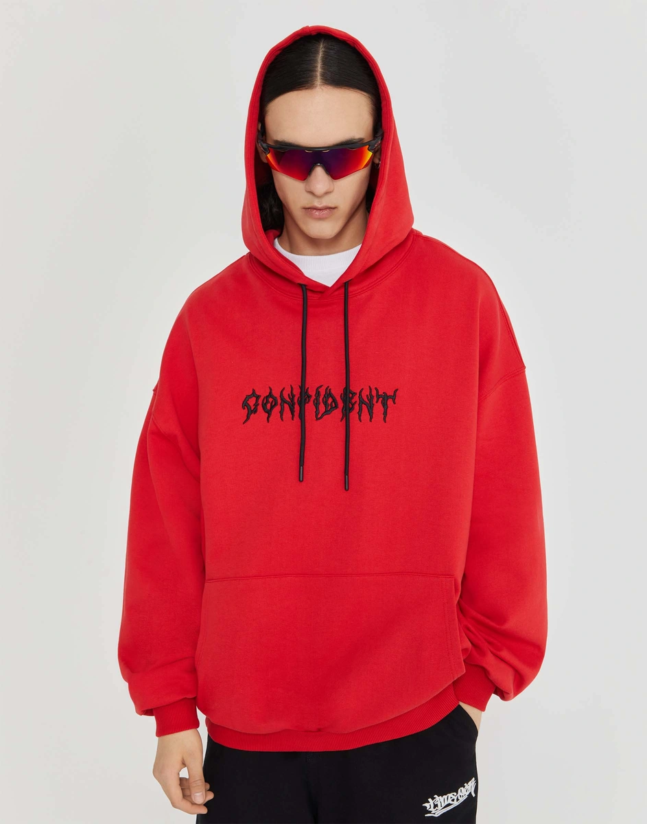 Красное худи oversize с вышивкой и принтом на спине BAC013242-1 купить ...