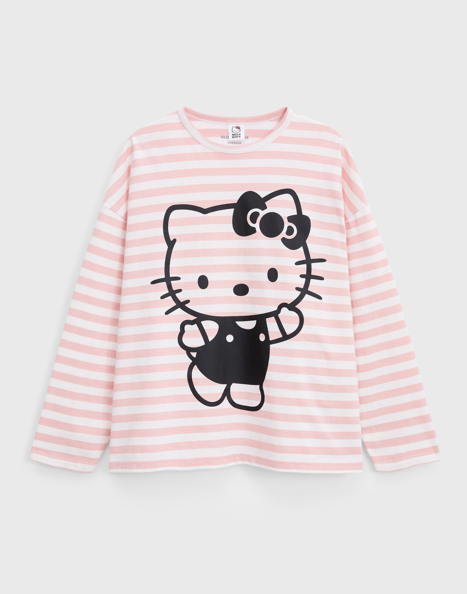 Лонгслив оверсайз в полоску с принтом Hello Kitty GKT028767-1