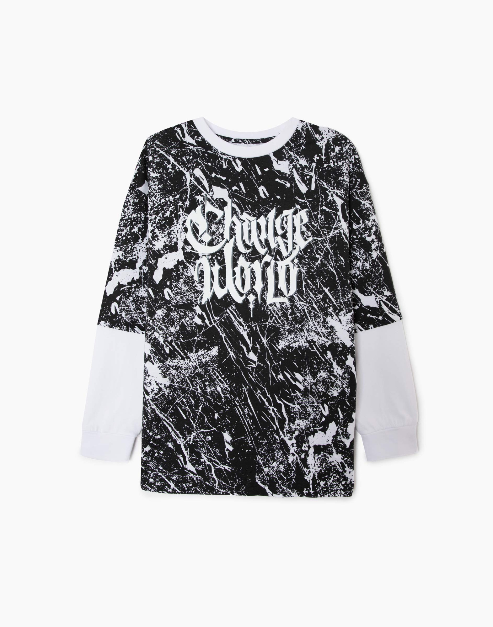 Лонгслив oversize с двойным рукавом и принтом для мальчика BKT012680-1 ...