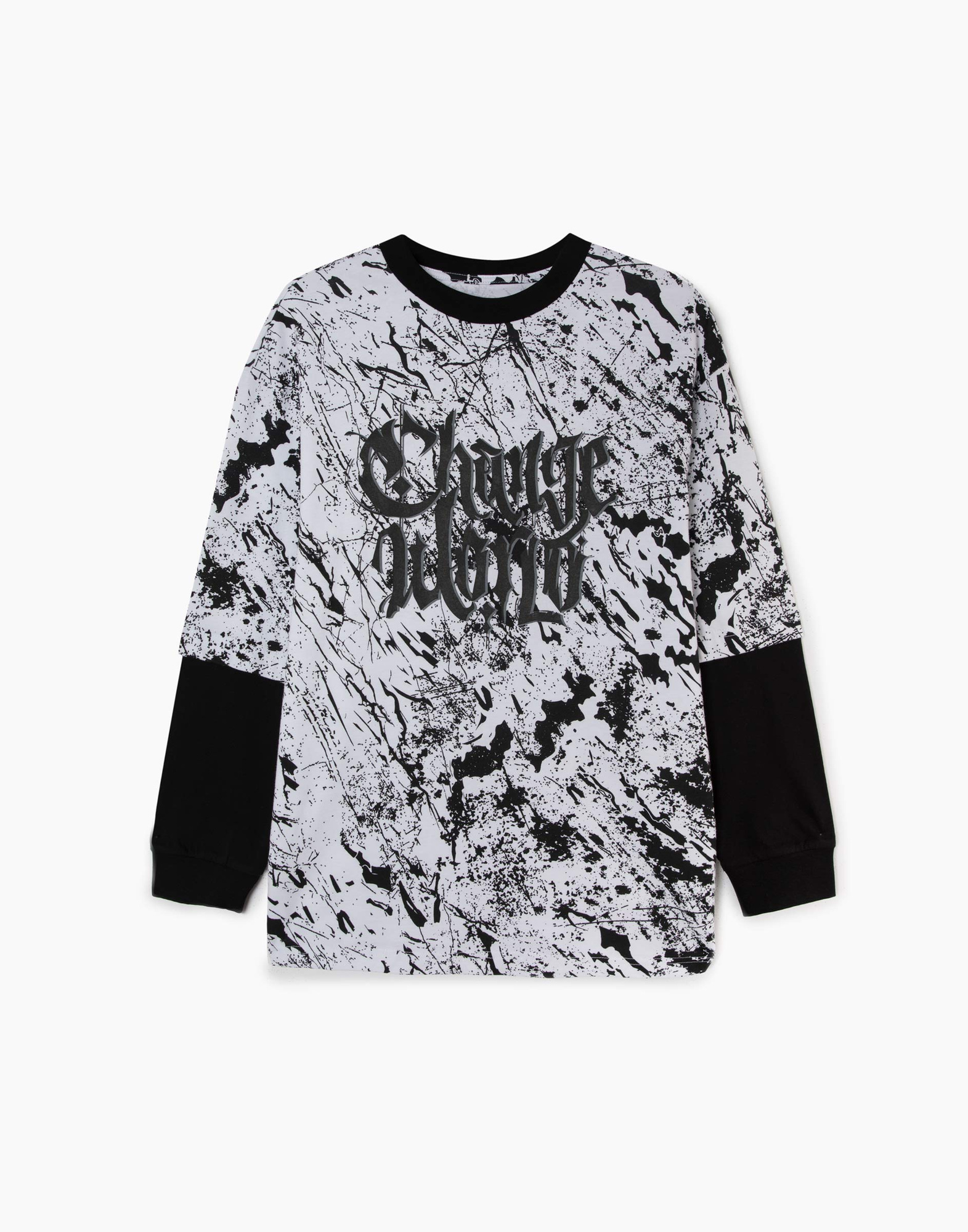 Лонгслив oversize с двойным рукавом и принтом для мальчика BKT012680-2 ...