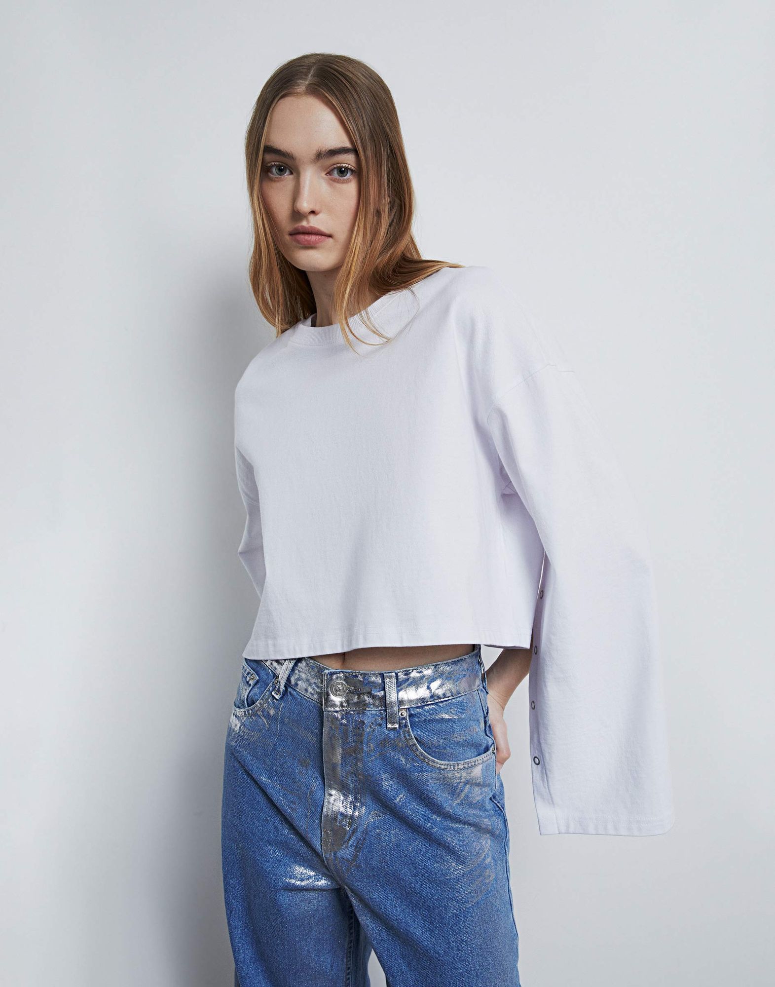 Лонгслив oversize с рукавами на кнопках GKT022102-1 купить по цене от ...