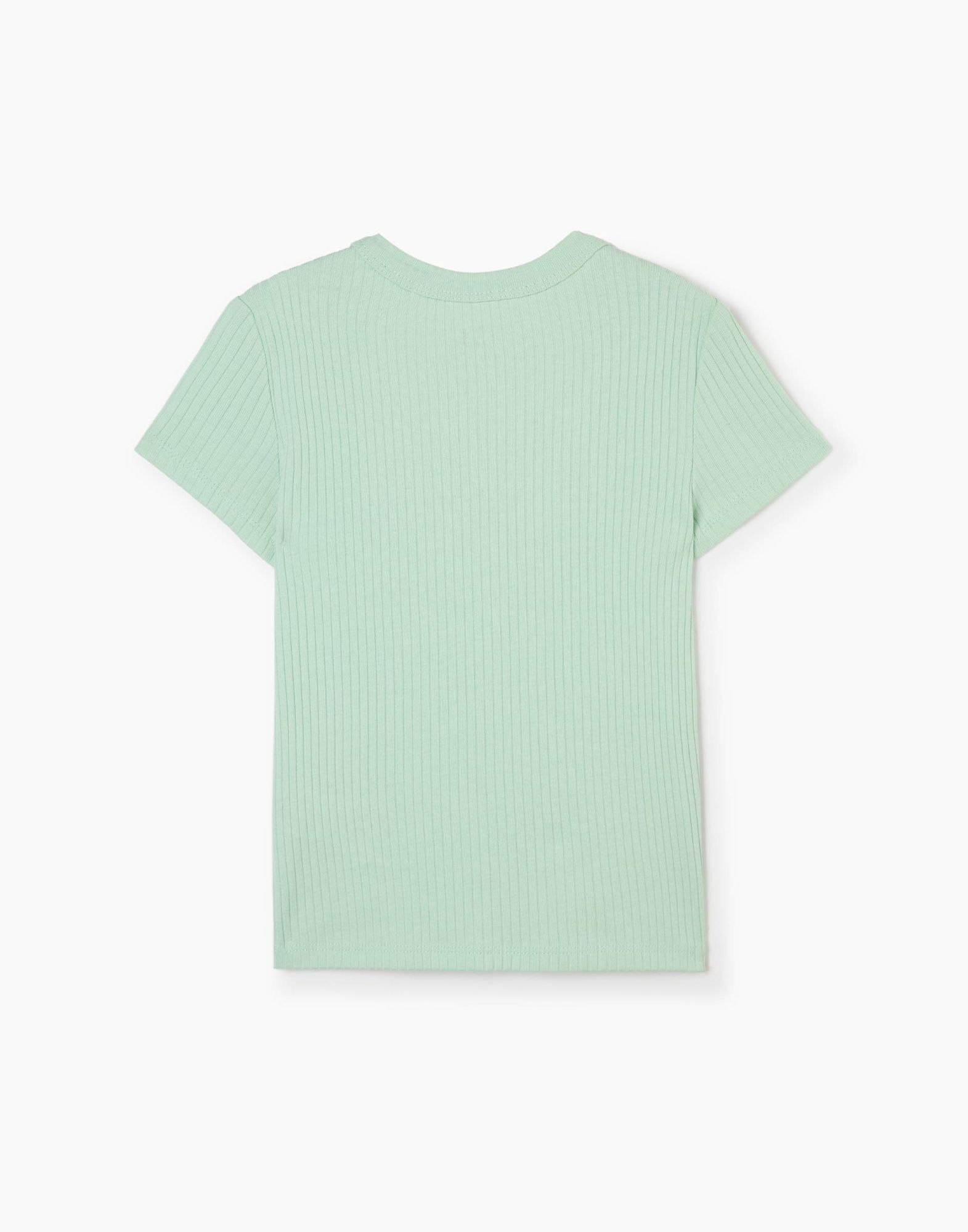 Мятная футболка в рубчик с принтом для девочки-2