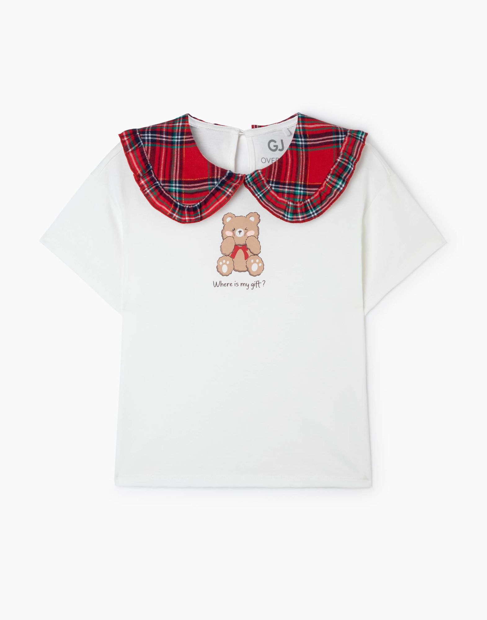Молочная футболка oversize с воротником Питер Пэн и принтом для девочки-1