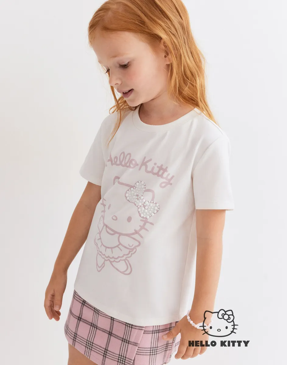 Молочная футболка с принтом Hello Kitty для девочки GKT029932-1
