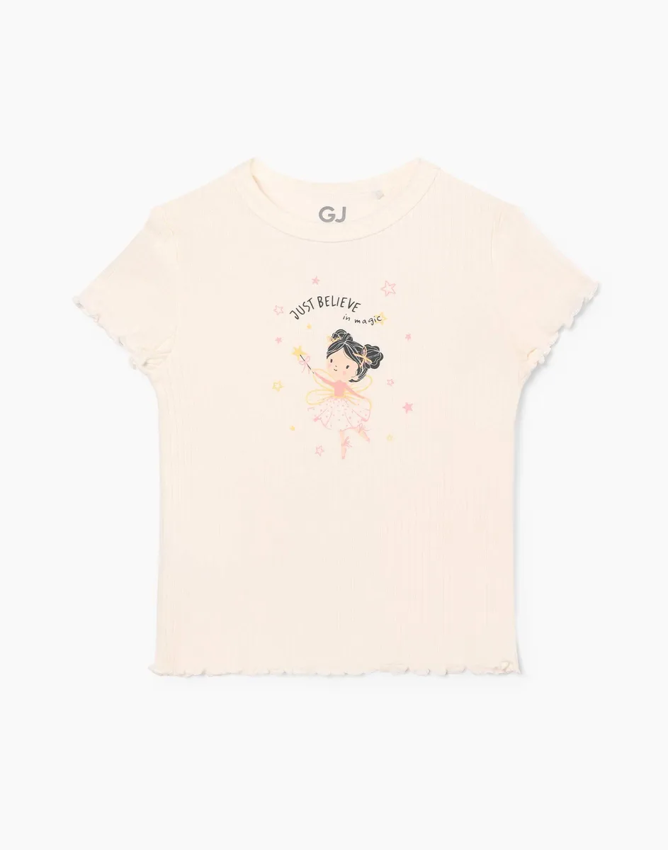 Молочная футболка с принтом для девочки-0