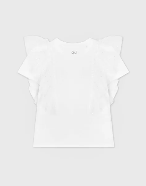 Молочная футболка с рюшей для девочки-0