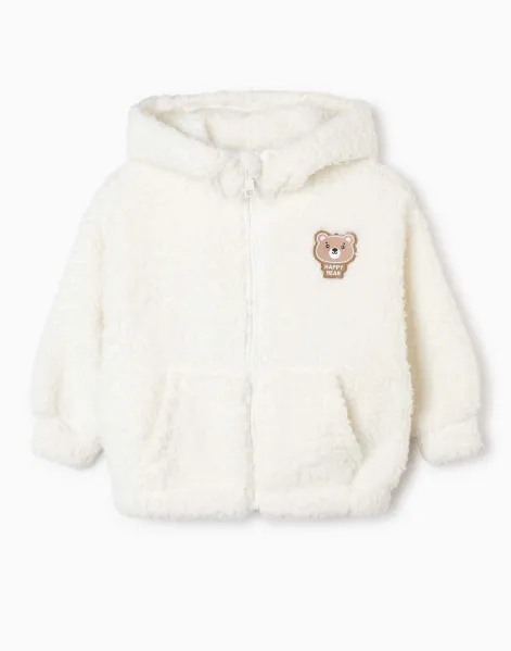 Молочная куртка oversize из эко меха с капюшоном-0