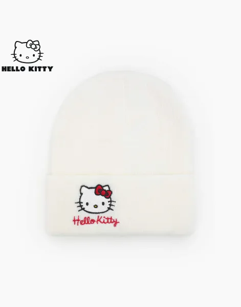 Молочная шапка-бини с вышивкой Hello Kitty для девочки-0
