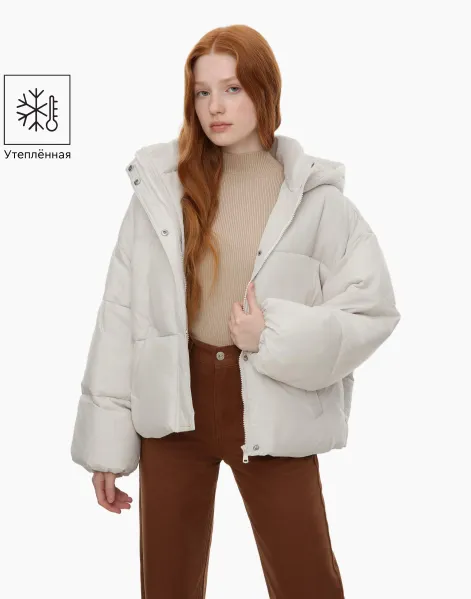Молочная утеплённая куртка oversize для девочки-0
