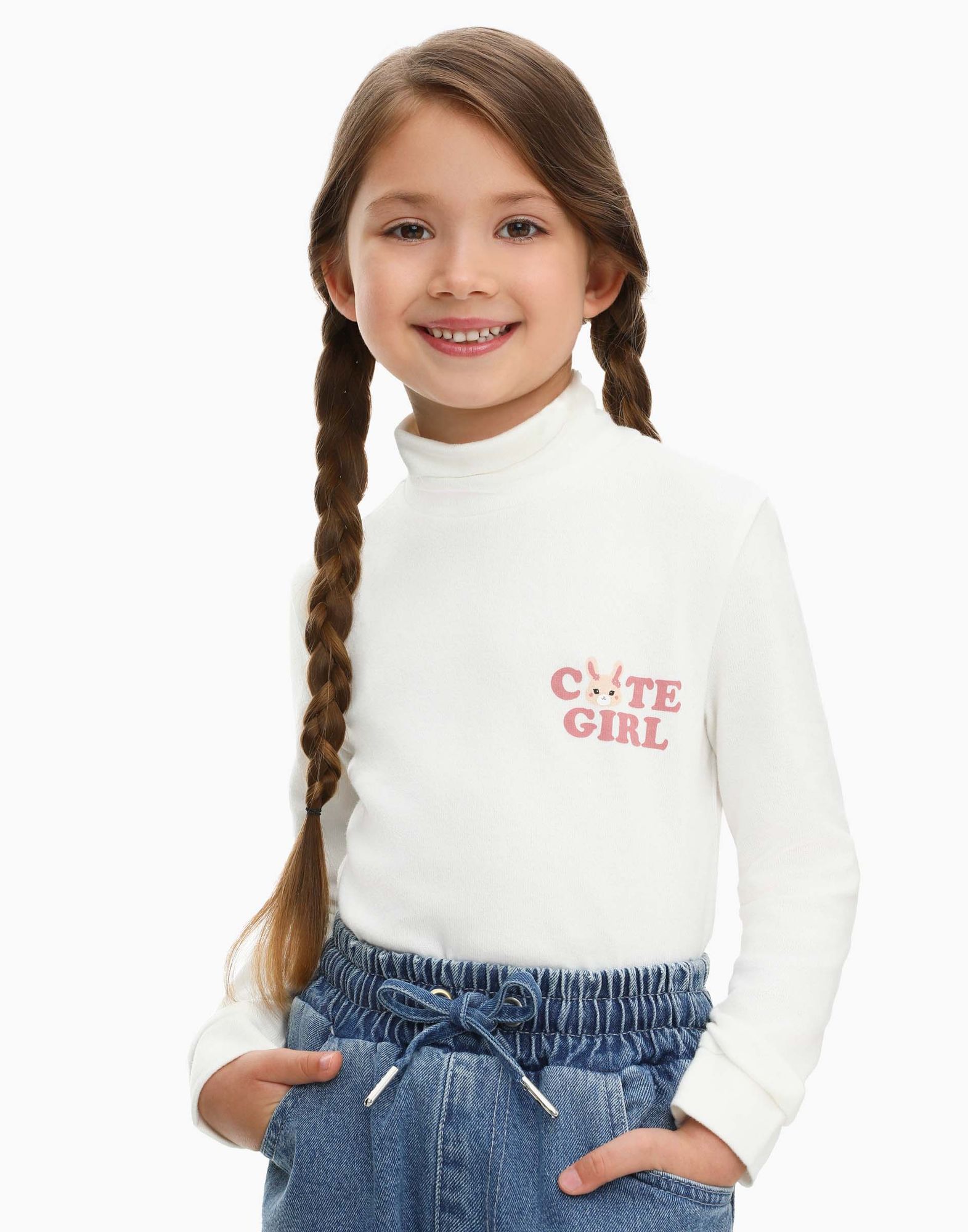 Молочная водолазка с принтом Cute Girl для девочки-0