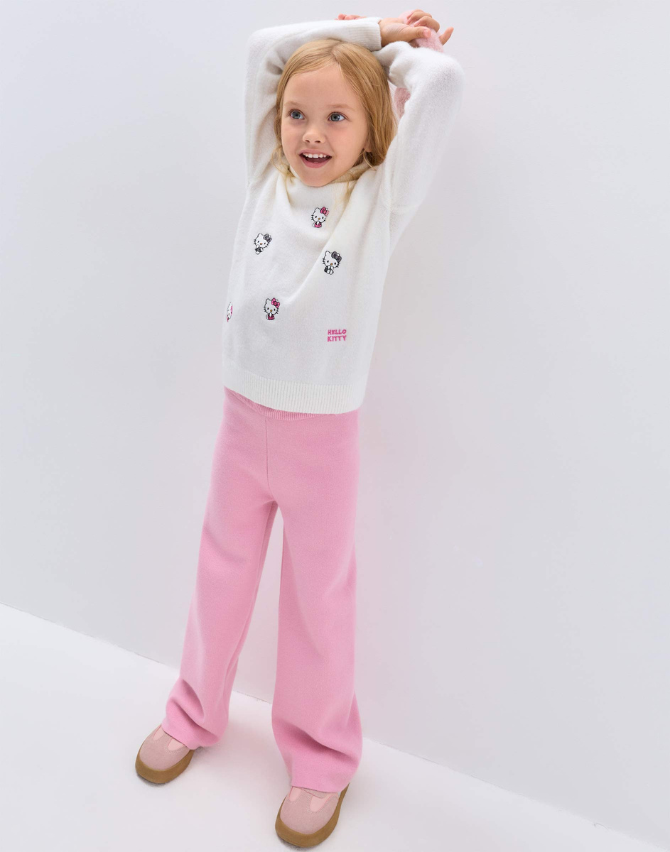 Молочная водолазка с вышивкой Hello Kitty для девочки GSW007881-2
